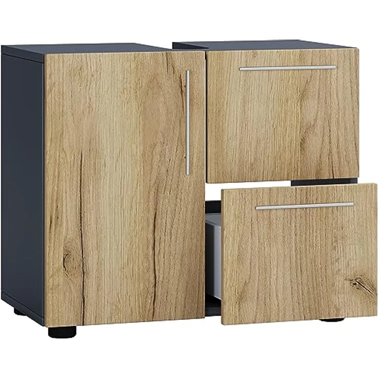 VCM Badmöbel Badunterschrank Waschbeckenunterschrank Badezimmer Flandu Schublade Anthrazit/Honig-Eiche – Bild 3