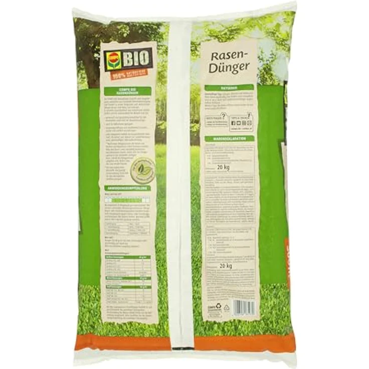 Compo Bio-Rasendünger 20 kg, 100% natürliche Inhaltsstoffe, für 500 m² Rasenfläche, staubarm und unbedenklich für Mensch und Tier – Bild 8