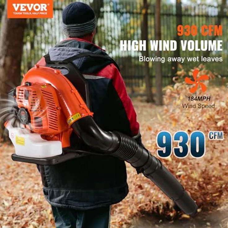VEVOR Rucksack-Laubbläser, 79 CC 2-Takt Benzin, 930 CFM Luftvolumen, 184 MPH Geschwindigkeit, 3-Liter-Kraftstofftank, ideal für Rasenpflege und Laubreinigung – Bild 2