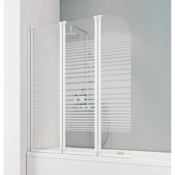 Schulte Badewannenfaltwand Komfort, 125 x 140 cm, 3 mm Sicherheitsglas (ESG) Dekor Querstreifen, Alpinweiß, Duschabtrennung für Badewanne, Duschwand mit Teilrahmung EP1654 04 72