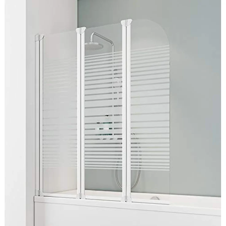 Schulte Badewannenfaltwand Komfort, 125 x 140 cm, 3 mm Sicherheitsglas (ESG) Dekor Querstreifen, Alpinweiß, Duschabtrennung für Badewanne, Duschwand mit Teilrahmung EP1654 04 72 – Bild 1