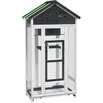 vidaXL Voliere, Vogelkäfig mit Nistkasten Sitzstangen für Papageien Wellensittiche, Grau Massivholz Kiefer