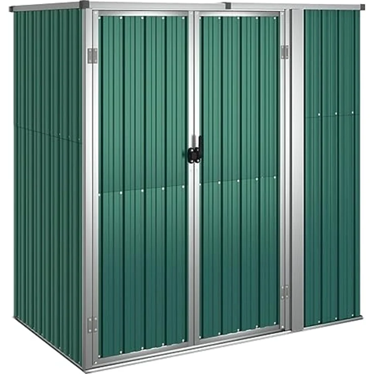 vidaXL Gerätehaus Grün 161x89x161 cm Verzinkter Stahl, Schrägdach und organisierter Stauraum – Bild 1