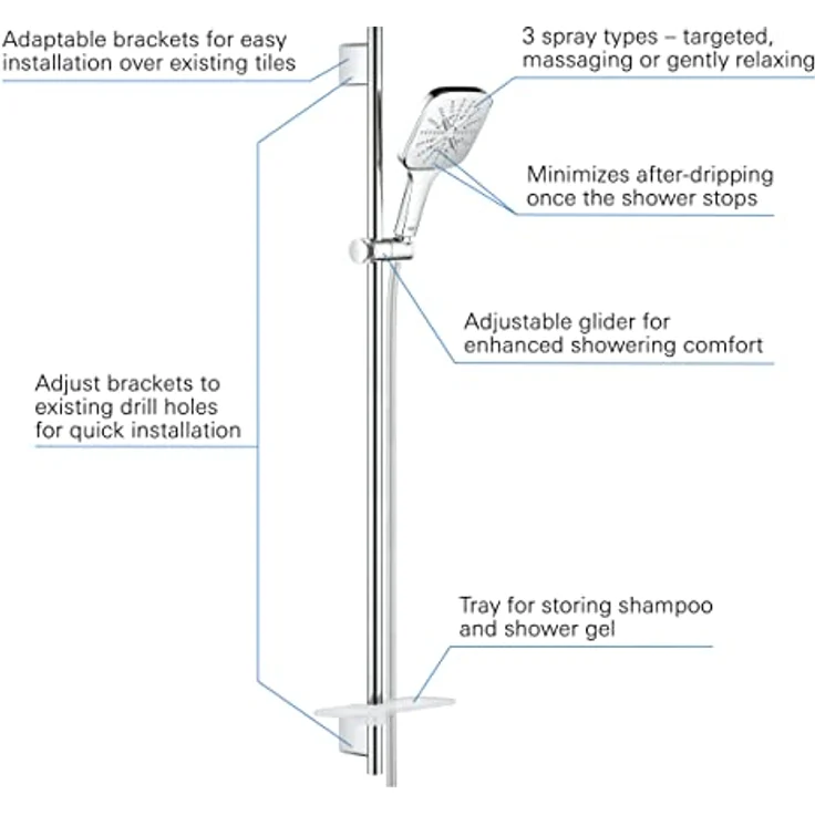 Grohe Rainshower SmartActive 130 Cube, Duschbrause mit 3 Strahlarten, inklusive TwistFree Schlauch und EasyReach Ablagefach, chrom – Bild 3
