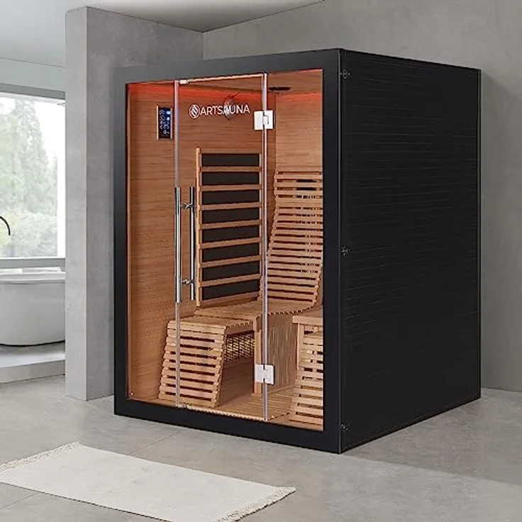 Artsauna Infrarotkabine Helsinki 150 Dual Technologie, LED - Infrarotsauna 150x150 cm - 1 Bank, 2 Liegen für 3 Personen - Wärmekabine Schwarz Black - Preisvergleich – Bild 2