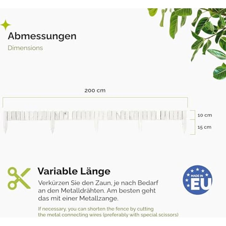 Garronda Rasenkante Holz Beeteimfassung imprägniert 200 cm x 10 cm Flexibler Rollborder Zaun für Garten in Weiß, Höhe: 10 cm – Bild 2