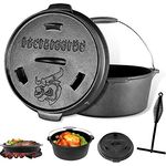 BROILISSIMO Dutch Oven Set Gusseisen, 4-6-9 L, Grilltopf mit Doppelfunktion, ideal für Grill und Camping, stabiler Deckel mit Sicherheitshebern