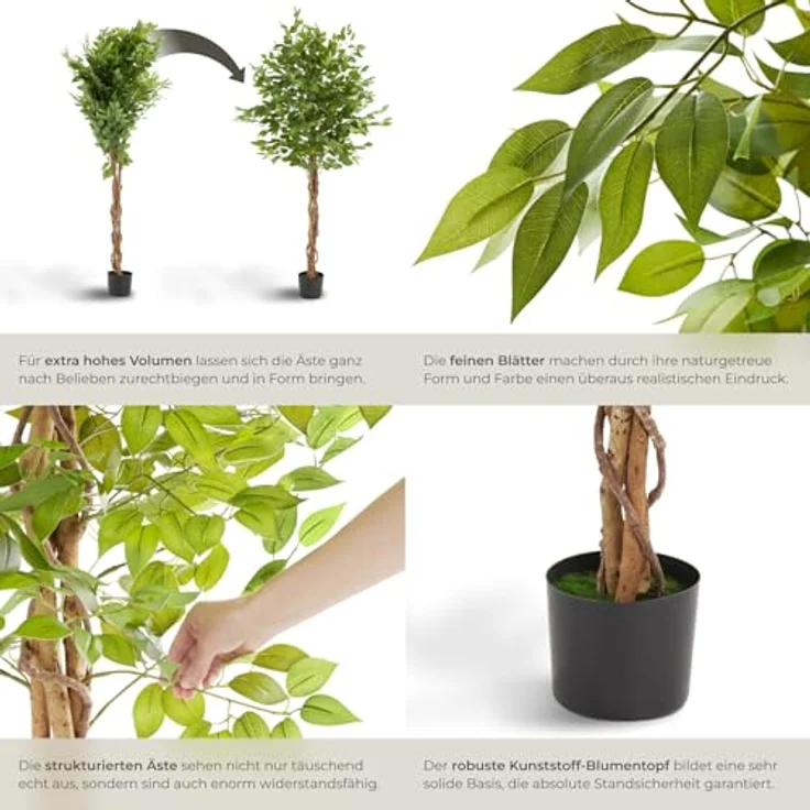 tectake Künstlicher Ficusbaum Fida, 180 cm, naturgetreu mit stabiler Kunststoffbasis, pflegeleicht und vielseitig einsetzbar – Bild 4