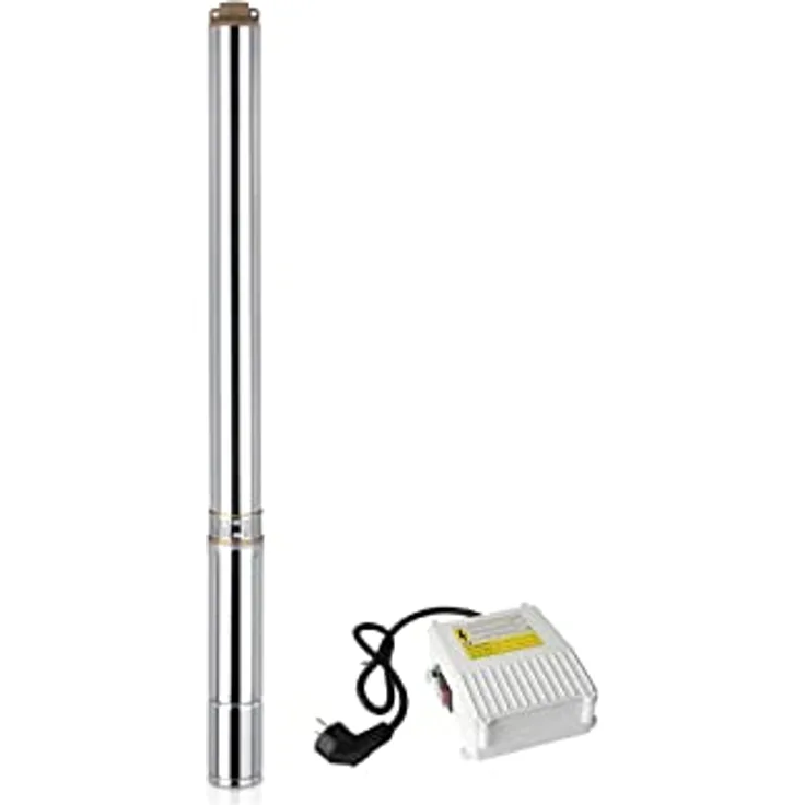 CHM GmbH® Tiefbrunnenpumpe 3 Zoll 370 Watt 2800 l/h 5,6 Bar Druck 20m Kabel u. Motorschutzschalter 3% sandverträglich, Edelstahl - Hauswasserwerk
