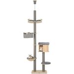 COSTWAY Kratzbaum, 6-stöckig, mit Hängematte & Korb & Katzenhöhle, 255-280cm, Grau & Natur