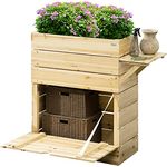Outsunny Hochbeet Pflanzkasten Blumenkasten mit Tisch, Schrank Gemüsebeet für Garten, Terrasse und Balkon, Holz, Natur, 105 x 39,5 x 105 cm
