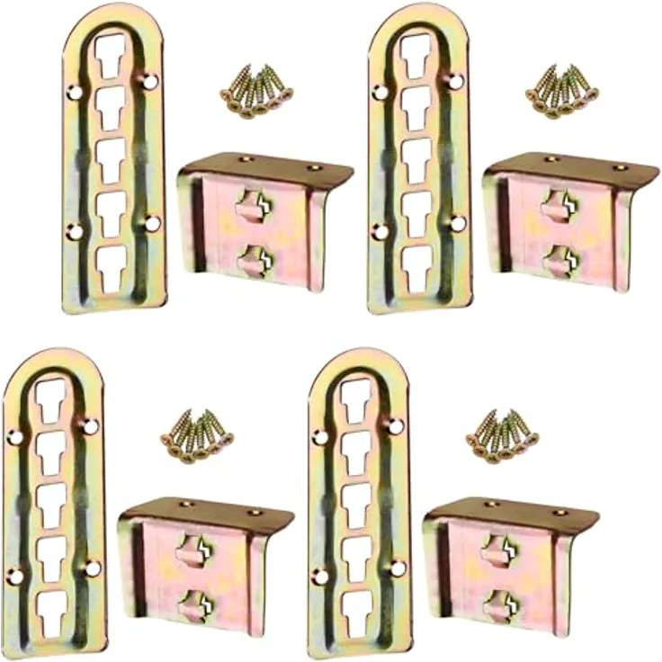 SO-TECH® Bettverbinder Einhängebeschlag, höhenverstellbar für Mittelbalken- und Lattenrostauflage, Stahl gelb chromatiert, 4er Set, Höhe: 140 mm