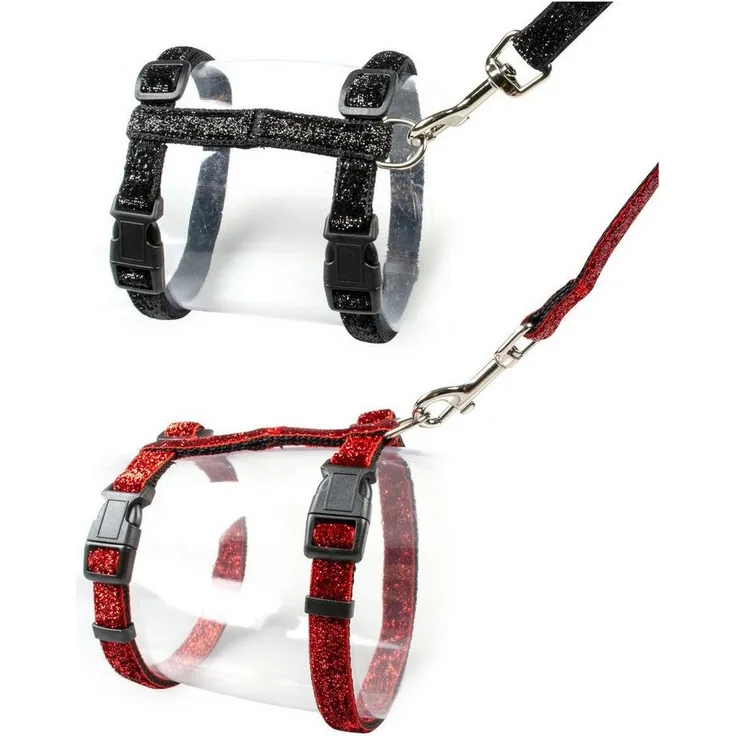 DUVO+ Geschirr Katzen-Spazierset Glitter, verstellbar von 20-35 cm, Nylonleine in verschiedenen Farben