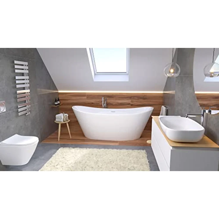 BAD LAND Rossa, Freistehende Badewanne 170x80 aus Acryl mit Klick-Klack Ablaufsystem, Modernes Design – Bild 2
