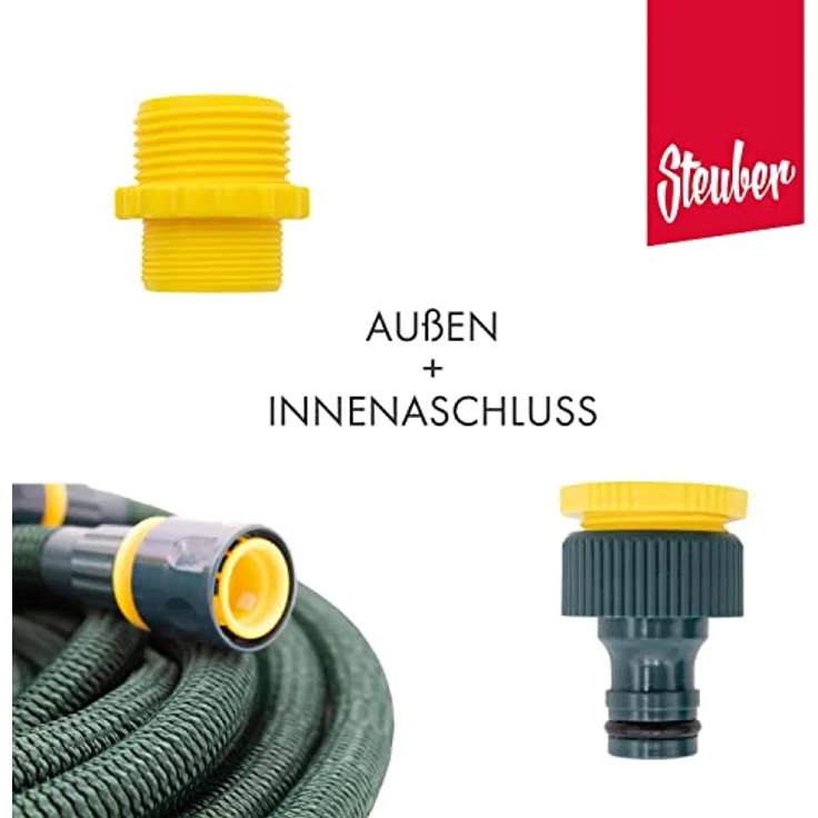 Steuber Flexibler Gartenschlauch Platinum GREEN mit 8 Sprühkopf-Funktionen, 33m, Süd Siegel, m. Adapter & Verbindungsstück, beliebig erweiterbar – Bild 2