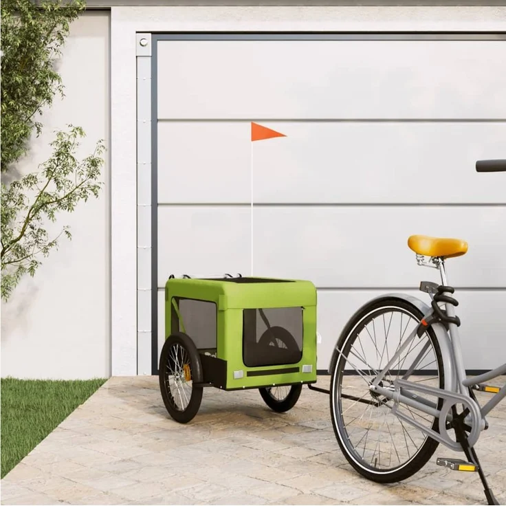 vidaXL Hunde-Transportbox Fahrradanhänger Grün und Schwarz, Oxford-Gewebe und Eisen, belastbare Platte, reflektierende Elemente – Bild 1