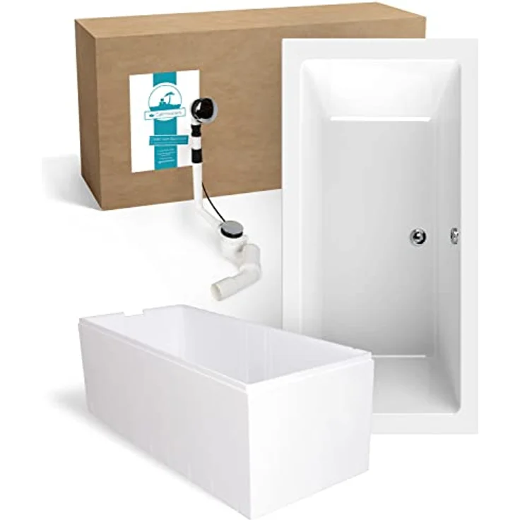 Calmwaters® Acryl Premium Badewanne Komplettset 200x90 cm, Duo-Badewanne für 2 Personen, Made in EU, mit Wannenträger & Ablaufgarnitur, pflegeleichtes Sanitäracryl, vollisoliert – Bild 1