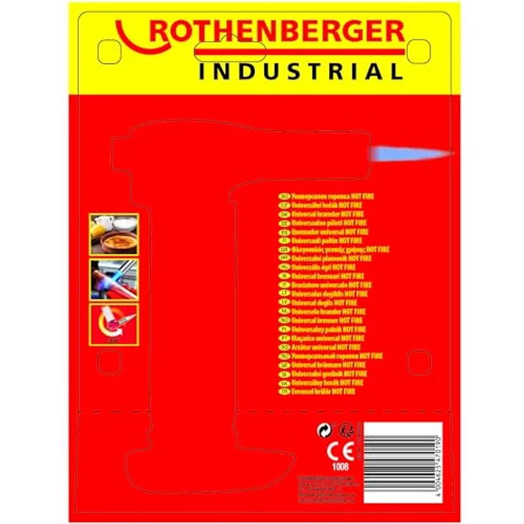 ROTHENBERGER Industrial hochwertiger Flambierbrenner Universalbrenner HOT FIRE , Über-Kopf-Arbeiten möglich, stufenlose Flammenregulierung bis 1300 Grad, wiederbefüllbar , 1500002990, rot – Bild 2