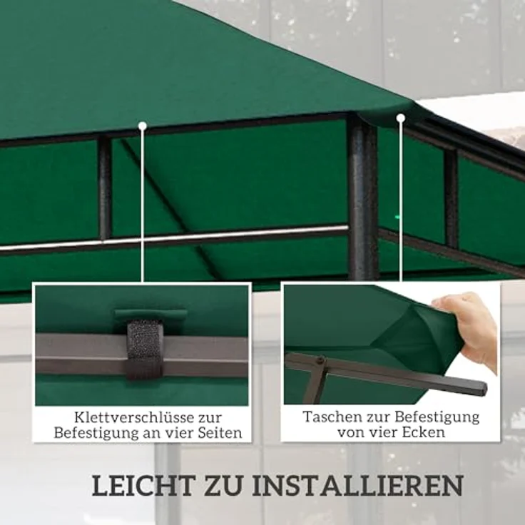 Outsunny Pavillon-Ersatzdach Outsunny Pavillondach, Ersatzdach, Pavillonabdeckung, Grün, 295 x 295 cm (Wasserundurchlässig, UV-resistent) – Bild 6