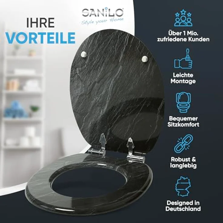 Sanilo WC Sitz mit Absenkautomatik, Granit, stabiler Holz-Toilettendeckel mit antibakterieller Oberfläche – Bild 2