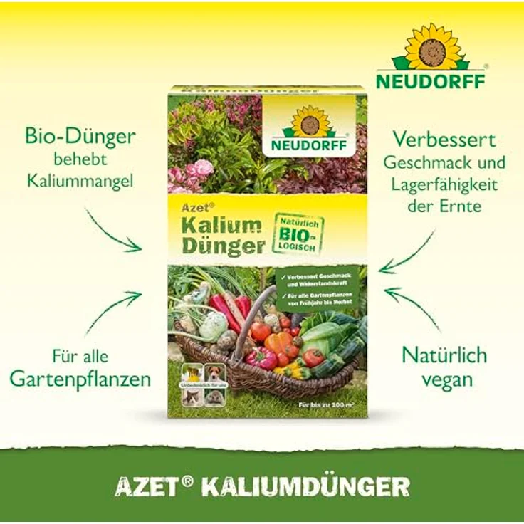 Neudorff Azet Kaliumdünger, Bio-Dünger für 100 m², gleicht Kaliummangel aus, verbessert Geschmack und Widerstandskraft, 2 kg, Braun – Bild 2