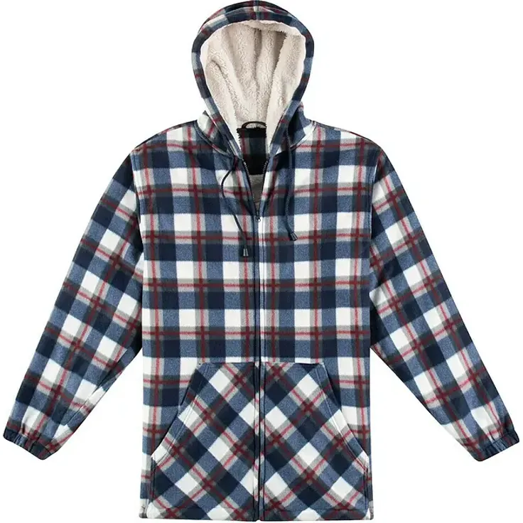 Scheibler Thermojacke Dalroy, Navy-Kariert, warme Fleece-Jacke mit verstellbarer Kapuze und praktischen Taschen, Größe M