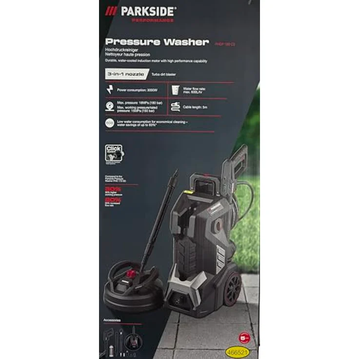 PARKSIDE PERFORMANCE® Hochdruckreiniger PHDP 180, 3000 W, max. Druck 180 bar, Fördermenge 600 l/h, mit 3in1 Düse und 10 m Anti-Twist-Hochdruckschlauch – Bild 2