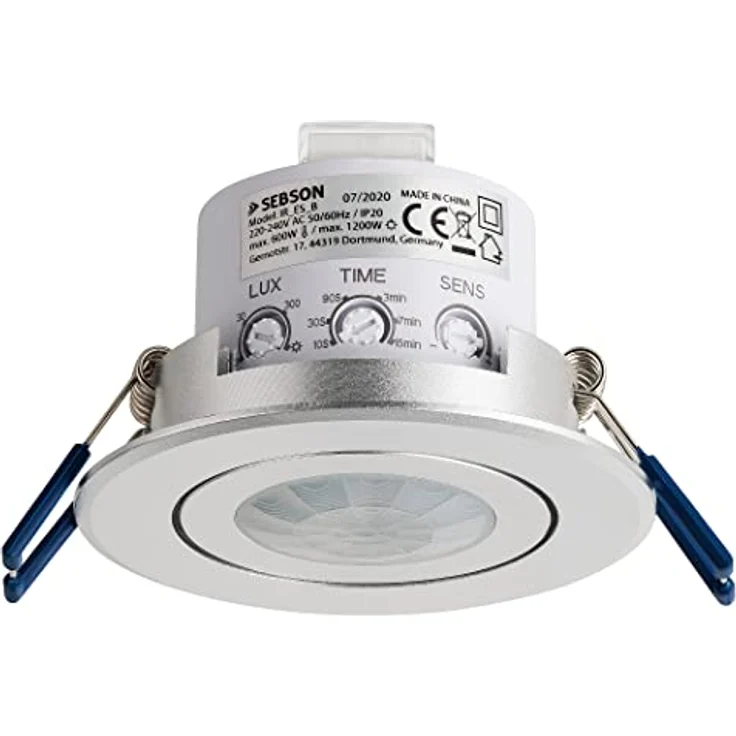 SEBSON® Bewegungsmelder Innen, Unterputz Decken Montage, programmierbar, Infrarot Sensor, Reichweite 3-8m / 360°, Einbau Bewegungssensor LED geeignet, schwenkbar, 3-Draht – Bild 1