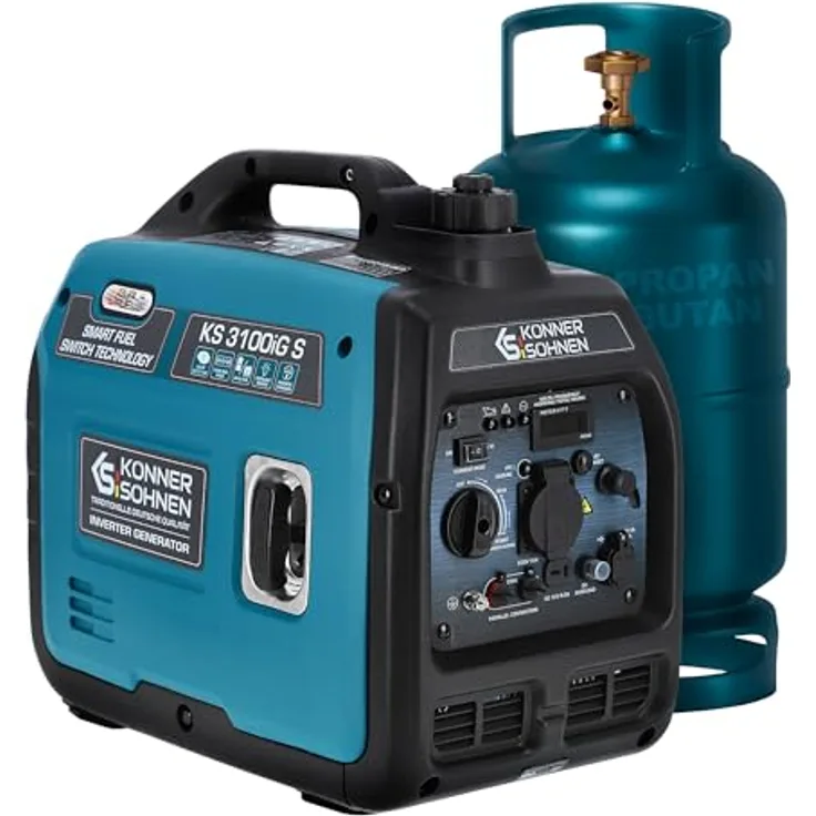 Könner & Söhnen LPG/Benzin-Inverter-Generator KS 3100iG S, 3100 W Höchstleistung, schallgedämmtes Gehäuse, 2 USB-Anschlüsse, ECO-Modus, Kupferwicklungen