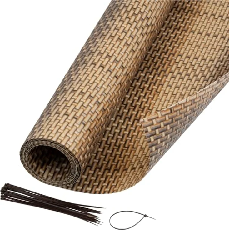 Jardinion Sichtschutzmatte Rattan Optik, 1 x 3m, blickdicht, hellbraun, wetterfest und UV-beständig – Bild 2