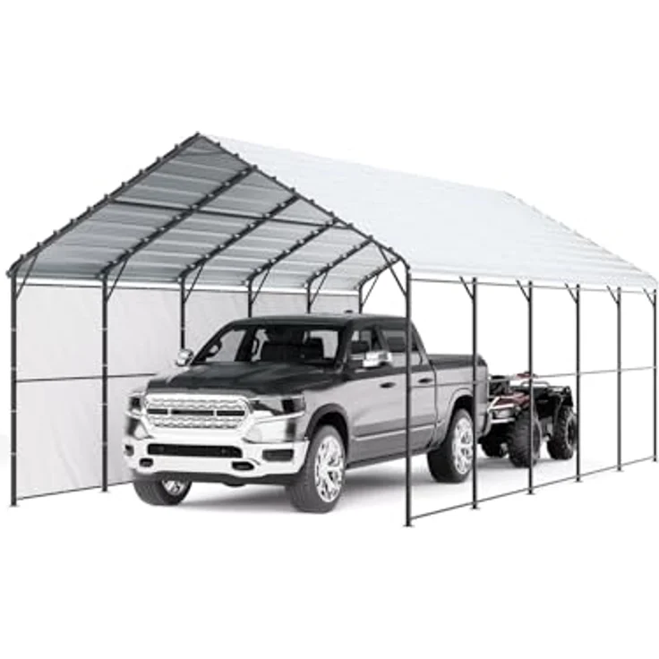VEVOR Zeltgarage, 4 x 8 x 3,15 m, Carport mit Stahlrahmen und verzinktem Dach, abnehmbare Seitenwände, vielseitiger Autounterstand für Pickup, Boot und Traktoren – Bild 1