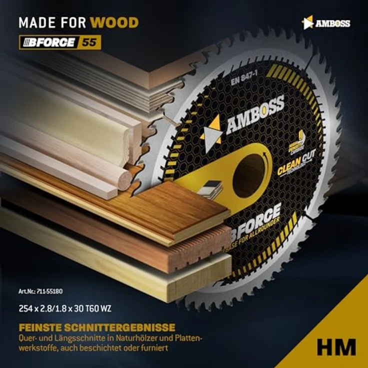 Amboss Werkzeuge HM Kreissägeblatt 254x30 Z60 Wechselzahn für Holz - Feinschnitt, passend zu Bosch GTS 10, PTS 10, PTS 100 T.GTS 254, Woodster ST110, Triton TWX7CS001, Einhell TE-SM 36 10 - Clean Cut Technologie - Ø 254mm – Bild 2