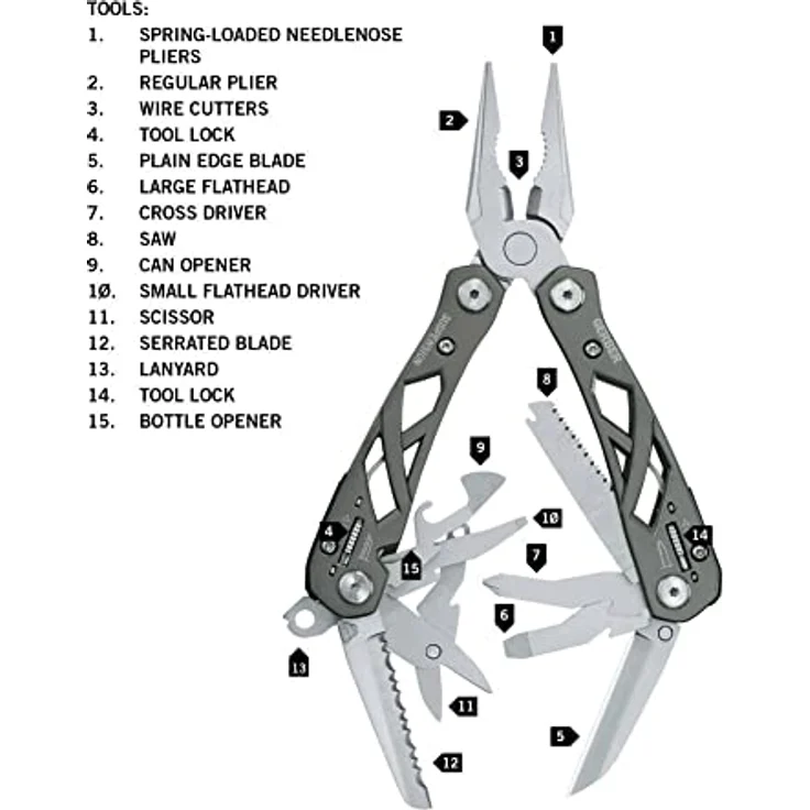 Gerber Suspension Multi-tool, Multifunktionswerkzeug mit 12 Funktionen und Nylon-Scheide, Edelstahl, 31-003620 – Bild 2