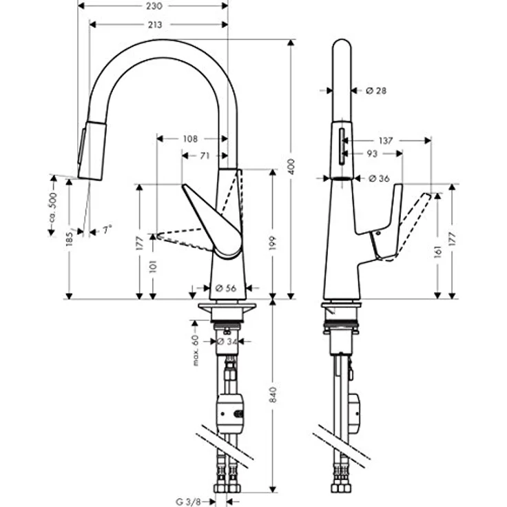 Hansgrohe Talis M51, Einhebel-Küchenmischer 200 2jet mit Ausziehbrause, Chrom, schwenkbar 110°/150°, Brausestrahl arretierbar, Keramikmischsystem – Bild 6