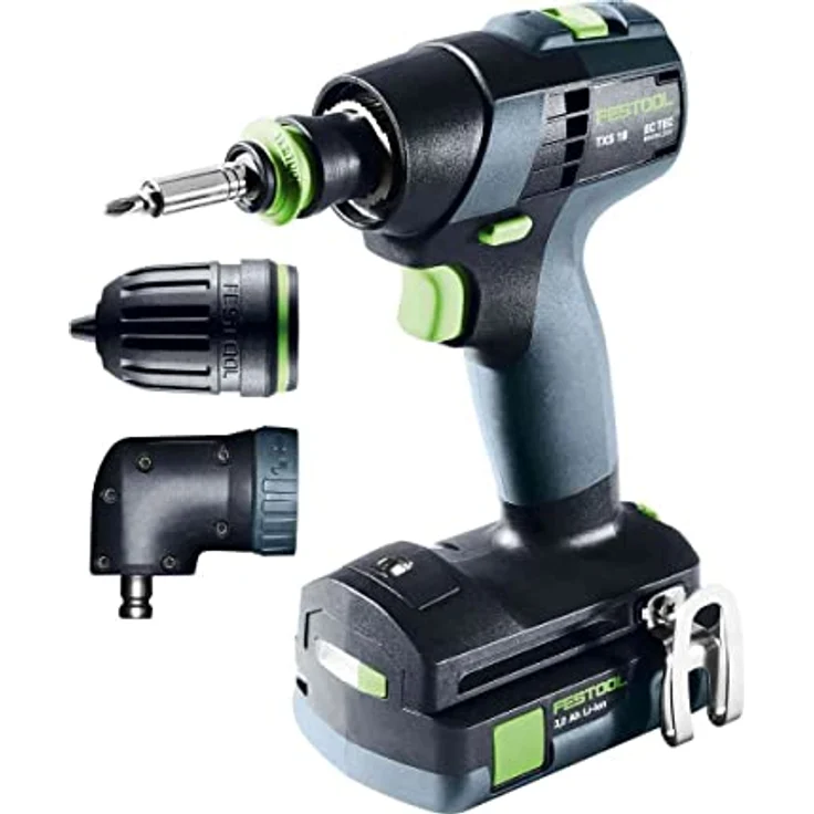 Festool Akku-Bohrschrauber TXS 18 C 3,0-Set (mit Akkupacks, Schnellladegerät, Magnet-Bithalter, Werkzeugfutter, Winkelvorsatz, Schnellspannbohrfutter, Bitkassette, Bit, Gürtelclip), im Systainer – Bild 2
