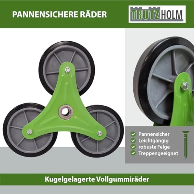 TRUTZHOLM Klappbare Treppensackkarre, höhenverstellbar, große Ladefläche, Stahl, 120 kg Traglast, 113 cm Höhe, pannensichere Vollgummiräder – Bild 7