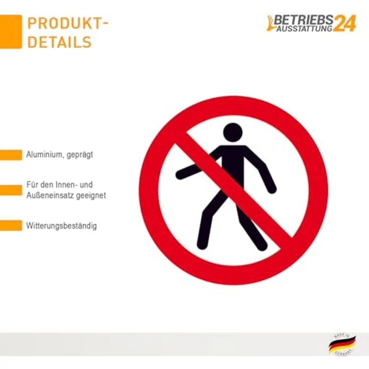 Betriebsausstattung24 Verbotsschild Für Fußgänger verboten, Ø 20 cm, geprägtes Aluminium, witterungsbeständig, Symbol Schild, P004 – Bild 3