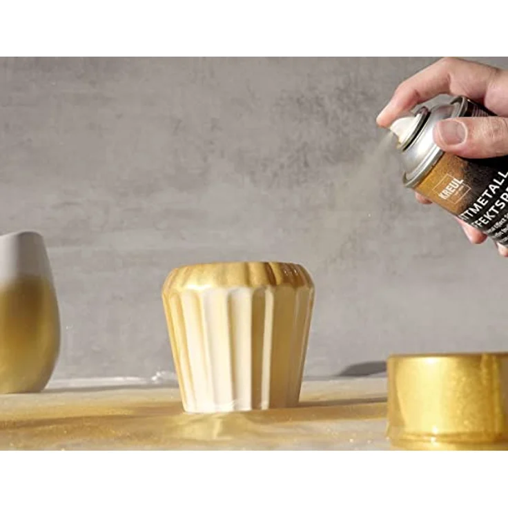 Kreul Sprühfarbe Blattmetall Effect-Spray, 400 ml, Gold, dekorativer und schnell trocknender Acryllack für Innen/Außen, wetterfest und lichtecht – Bild 2