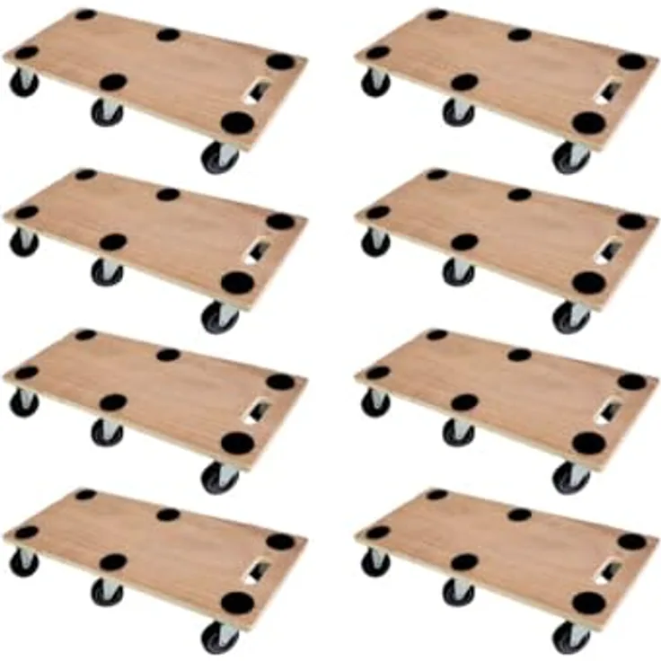 PROREGAL Mega Deal 8x Profi Transportroller, 6 Lenkrollen, Traglast 300 kg, 11x30x68 cm, Sperrholzplatte braun