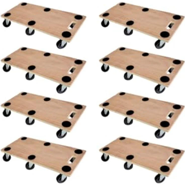 PROREGAL Mega Deal 8x Profi Transportroller, 6 Lenkrollen, Traglast 300 kg, 11x30x68 cm, Sperrholzplatte braun – Bild 1