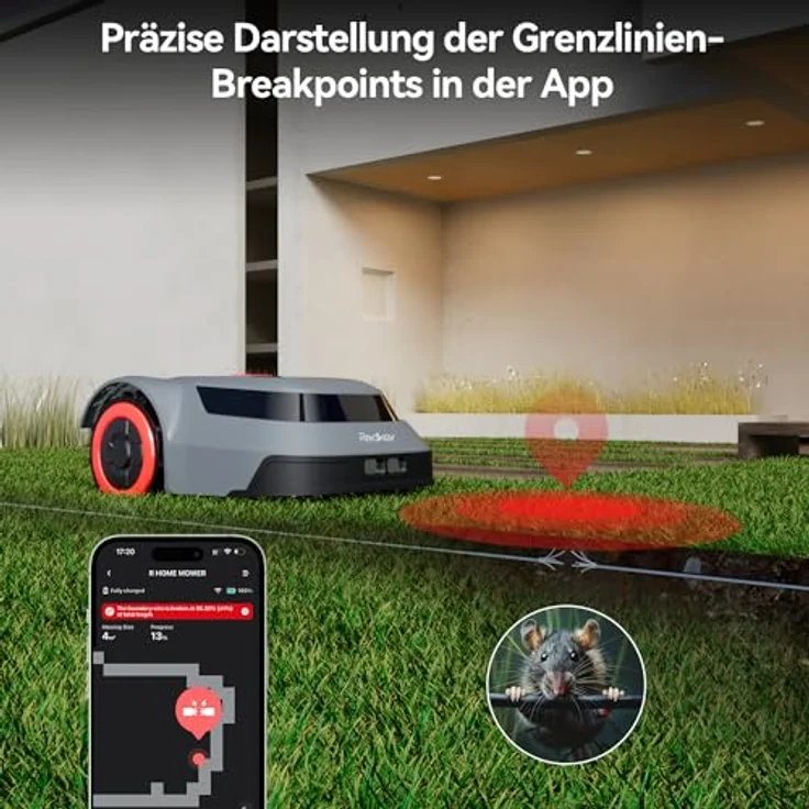 Redkey MGC500 Mähroboter Rasenmäher Roboter - Akku Rasenroboter Kabelbruch Finden Intelligente Schneidenhöhe APP Steuerung für Gärten bis 500M² Steigleistung 45% Automatisch Leise Rasenmäherroboter – Bild 2