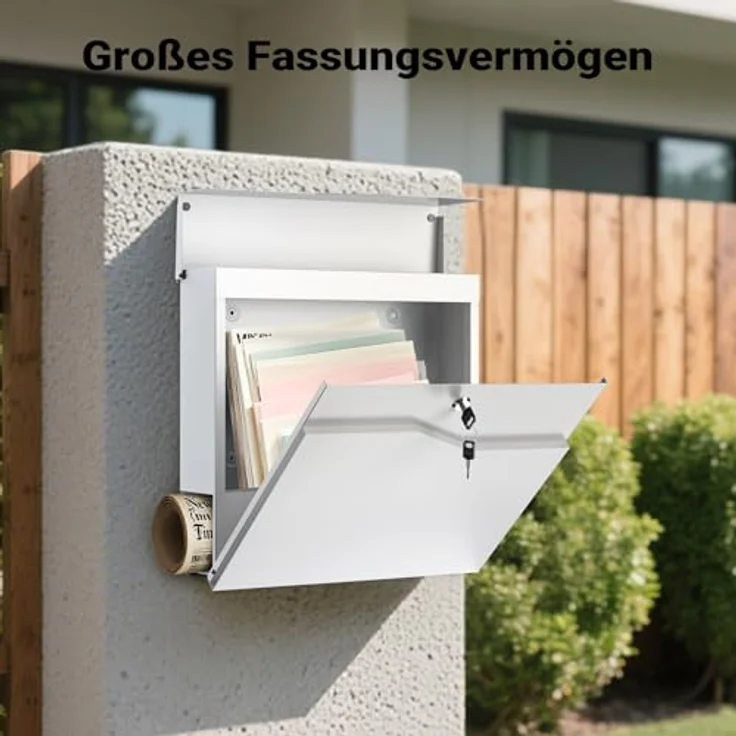 Moderner Design Briefkasten V19 Weiß Wandbriefkasten pulverbeschichtet Zeitungsrolle – Bild 8