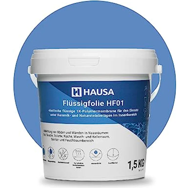 HAUSA Flüssigfolie HF01, Dichtmasse für Bad und Küche, 1,5kg (1,5m²), blau, absolut wasserdicht, lösemittelfrei, elastische Abdichtung unter Fliesen – Bild 3