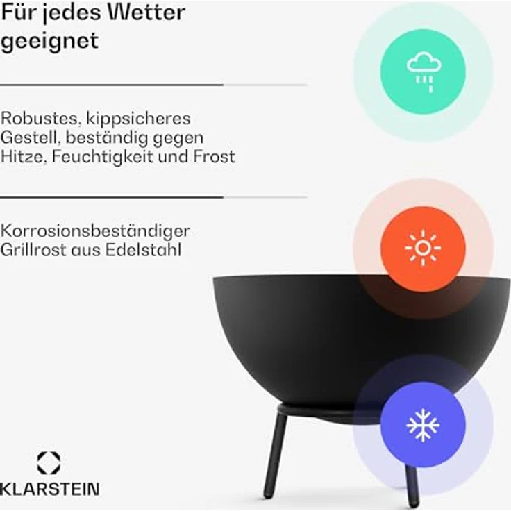 Klarstein Feuerschale Fireball, 66 cm 2-in-1 Stahl, kippsicher schwarz mit Schürhaken & Funkenschutz – Bild 6