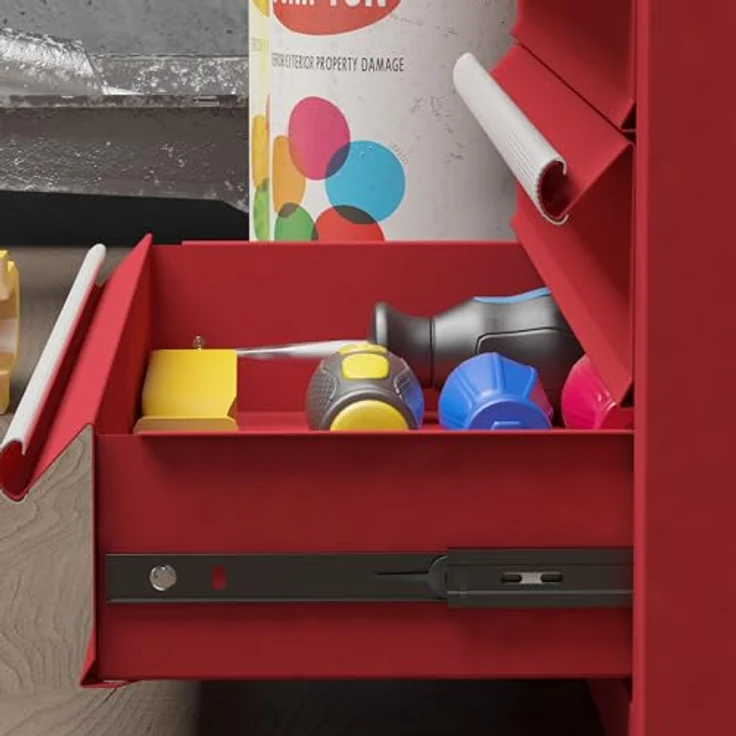 Durhand Werkzeugbox mit 4 Schubladen, oberes Staufach, Handgriff aus Stahl, Rot – Bild 9