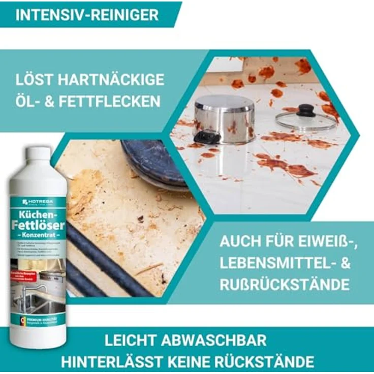 HOTREGA® Küchen Fettlöser 1L, intensiver Fettreiniger mit 2 Microfasertüchern in grün – Bild 5