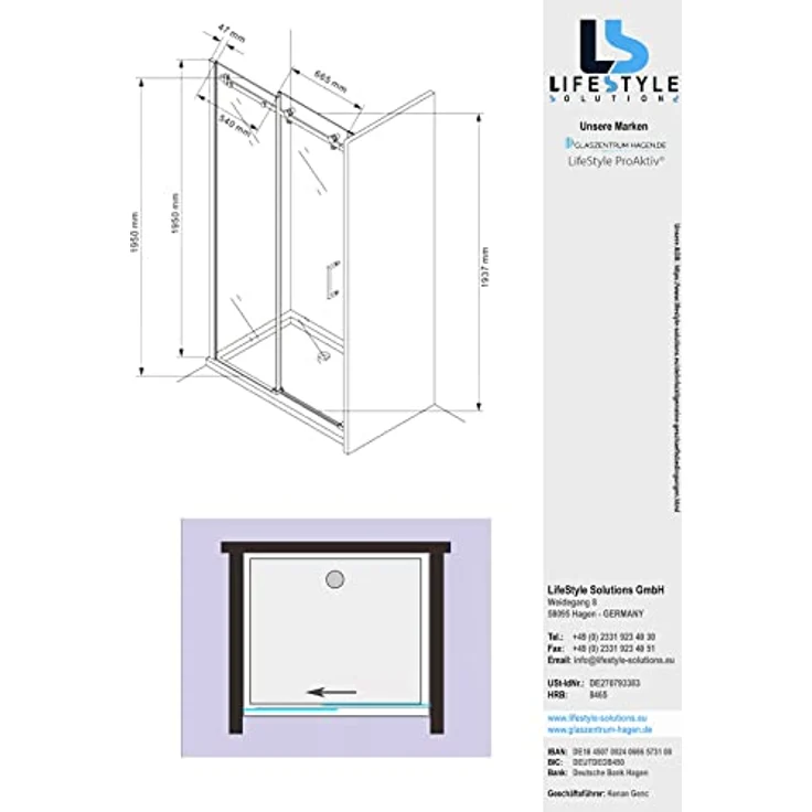 Glaszentrum Hagen Dusch-Einzelschiebetür 125x195cm Transparente Nischentür aus ESG Sicherheitsglas - Hochwertige Aluminiumprofile, Wasserabstoßende Beschichtung, Chrombeschlag, CE-zertifiziert – Bild 7