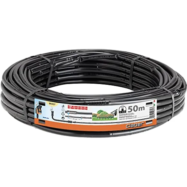 Claber Schlauch Dripping 1/2 m, 50 Micro 90357, Polyethylen, 2,0 l/Stunde, inkl. Schnellkupplung, hergestellt in Italien