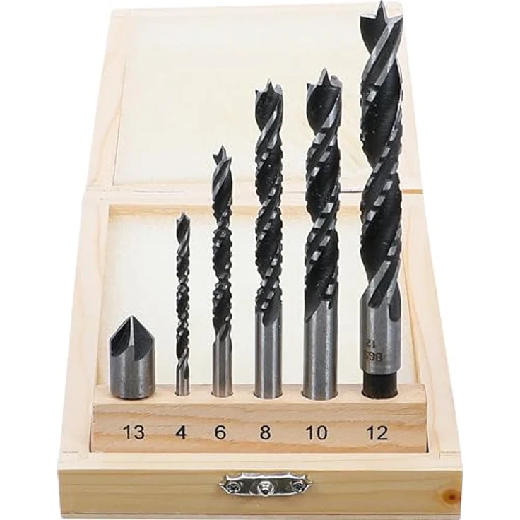 BGS TECHNIC Holzkronen-Fräsbohrer-Satz 4 - 12 mm, 6-teilig, 5-Schneiden Kronenkopf, Zentrierspitze, spezielles Wendelprofil – Bild 1