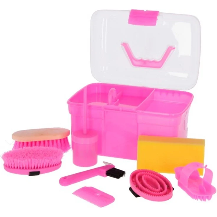 Kerbl Fellbürste Putzbox 8-teilig befüllt für Kinder rosa 321766 – Bild 1